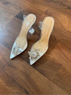Embellished Pointed PVC Mule in Silver